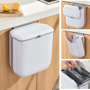 Eryi-Poubelle Suspendue Avec Couvercle, 9 L Poubelle De Cuisine Pliable Anti Odeur, Poubelle Compost Murale Pour Salle De Bain, Camping, Bureau, Sous Evier, Blanc - Neuf