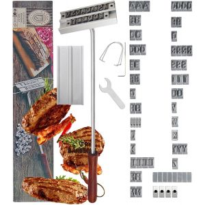 PATB-Fer à Marquer Personnalisé pour Burger, Fer à Marquer avec des Lettres Remplaçables, pour Steak, Viande, Griller, BBQ, Accessoire Barbecue pour Camping d'Extérieur et Pique-Nique - Neuf