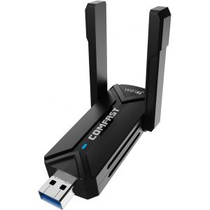 VornixorSarlshop-Cl&eacute; WiFi 7 Adapteur Puissante BE6500 par &iquest; Tri-Bande (6/5/2.4GHz) 6452 Mbps USB 3.0 WiFi avec Antenne Externe, WPA3, 4K-QAM, Plug & Play - pour Windows 11/10/Mac/Linux PC & Laptop P - Neuf