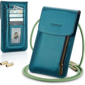KALANKA-Petit Sac Sacs à Bandoulière Sac Téléphone Portable Femmes Homme Mini Pochette en PU Cuir Porte Portefeuille Universelle pour iPhone 15 14 13 11 Pro Max Samsung S23 Xiaomi Jusqu'à 7.5" Vert - Neuf