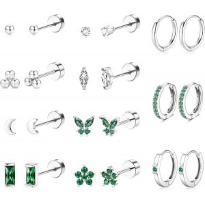 11 Paires Boucles D'oreilles Femme Or/Argent Bijoux Acier Inoxydable Femme Boucles D¿Oreilles Huggie Cartilage Cz Vert Boucles D¿Oreilles Creoles Or Pour Le Piercing Oreille Multiple.[X2523] - Neuf