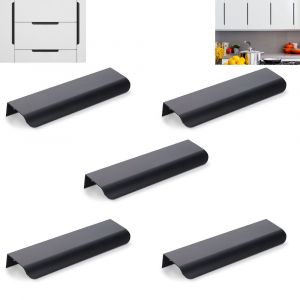 Lot de 5 poign&eacute;es de meuble de cuisine noires invisibles - Entraxe 128 mm - Poign&eacute;e de cuisine noire mate en alliage d'aluminium - Neuf