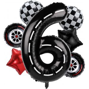 Ballons D'Anniversaire De Voiture De Course, 102Cm Grands Ballons Num&eacute;rot&eacute;s Piste Course Avec &Eacute;toile Pneu Et Ballon &Agrave; Carreaux D&eacute;coration F&ecirc;te D'Anniversaire Sur Th&egrave;me De Voiture (Num&eacute;ro 6) - Neuf