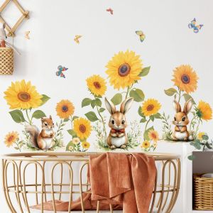 SJZG-Stickers Muraux Grand Lapin, Stickers Mural Fleurs Tournesol, Décoration Murale Chambre Enfants Bébé - Neuf