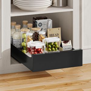 Tiroir T&eacute;lescopique Extensible De Cuisine - Largeur : 25 Cm - Organiseur De Placard Extensible Pour Armoires De Cuisine,Buffets,Salle De Bain - Compartiment Coulissant Noir - Pas De - Neuf