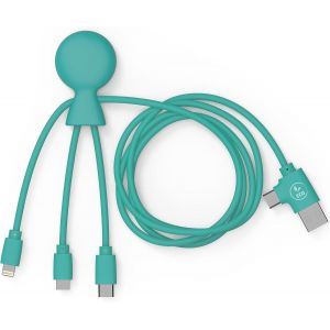 Thef-- Mr Bio 1m Câble Multi Usb 4 En 1 En Forme De Pieuvre - Chargeur Universel En Plastique Recyclé - Prise Usb Universel Usb-C, Lightning,Micro Usb, Usb Pour Smartphone Universelle - Menthe - Neuf