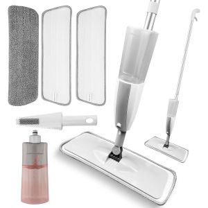 Floor Mop with 3 Reusable Replacement Pads and 410ml Refillable Bottle, Microfibre Mop Sprayer for Home, Kitchen, Laminate, Ceramic - Neuf