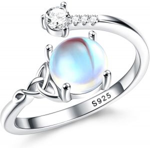 Bague Pierre De Lune Pour Femme Fille Bague Argent 925 Ajustable, Bague Triangle Celtique Zirconium, Ovale Rond Coeur Pierre Pr&eacute;cieuse Bague Bijoux Pour Elle Avec Bo&icirc;te Cadeau Bague - Neuf