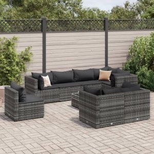 Prolenta Premium - Salon De Jardin 9 Pcs Avec Coussins Gris R&eacute;sine Tress&eacute;e - Neuf