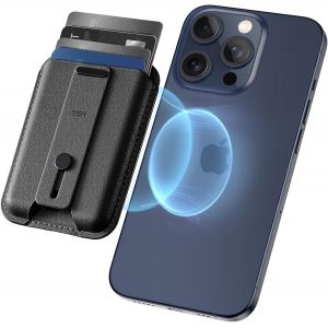 KALANKA-pour Magnétique Wallet, Porte-Cartes pour iPhone avec Porte-5 Cartes, Boucle de Doigt Sure, Wallet Magnétique pour iPhone Série 16/15/14/13/12, Non pour 13/12 Mini, Cuir Végan, Noir - Neuf