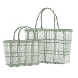 Sac à main tissé pour femme, en plastique, motif à carreaux, idéal pour les vacances à la plage - Neuf