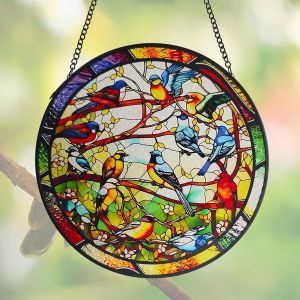 MEVRONISSHOP-D&eacute;coration de Fen&ecirc;tre en Acrylique avec des Oiseaux Color&eacute;s, 20cm Double Face Panneau de Fen&ecirc;tre Color&eacute; avec des Oiseaux, D&eacute;coration D'int&eacute;rieur, D'ext&eacute;rieur et de Jardin - Neuf