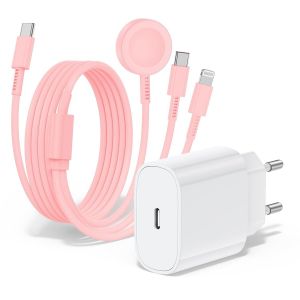 Eryi-Chargeur Pour Apple Watch, Chargeur Rapide Magnétique 20w Pour Apple Iwatch, Câble Original 3 En 1 Multi-Charge (2m) Compatible Avec Les Séries De Montres Ultra 2/Se/10/9/8/7/6/5,Iphone 16/15/14 - Neuf