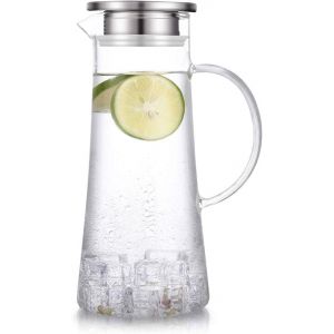 Cmws-Carafe Eau Verre, Carafe D'eau De Borosilicate Couvercle En Acier Inoxydable Pour Jus, Pichet À Eau 1500ml - Neuf
