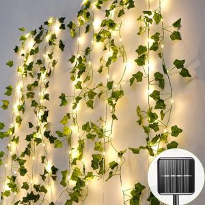Tianyi-Guirlande Lumineuse Solaire Ext&eacute;rieure, Lierre Artificiel Guirlande Lumineuse Solaire, &Eacute;tanche Lumiere Pour Jardin, 120 Led Cha&icirc;ne De Lumi&egrave;re Solaire 8 Modes - Neuf