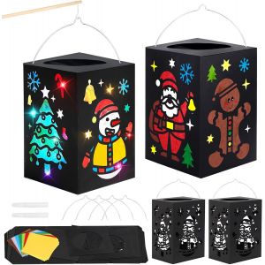 KALANKA-4 Pièces Lanterne de Décoration de Noël Kit de Bricolage Lanterne pour Enfant DIY Lanterne en Papier Découpé Loisir Creatif pour Enfant à Assembler et à Peinture Décoration Nouvel An - Neuf