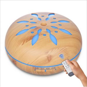 Diffuseur D'huiles Essentielles 550 Ml, Humidificateur Ultrasonique, Diffuseur D'arômes + Lumière Led 7 Couleurs, Télécommande, Maison, Yoga, Spa (Grain De Bois Clair) - Neuf