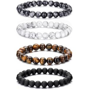 Eryi-Bracelet Perle Homme ?il De Tigre Pour Homme ¿ Ensemble De Bracelets Élastiques En Pierre Naturelle De 8 Mm Avec Pierres De Lave Pour Garçons Et Hommes - Neuf