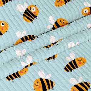 Tissu D&eacute;coratif Pour Enfants Corduroy Blue Bees 1m X 140cm - Neuf