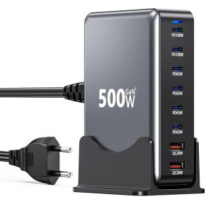 Chargeur USB C 500 W multiple - 8 ports chargeur rapide USB C avec chargeur d'ordinateur portable PD 100 W // 20 W QC, compatible avec MacBook Pro/Air, iPhone 16/15, iPads, Samsung - Neuf