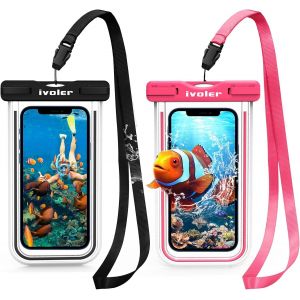 Kal-[Pack De 2] Pochette Étanche Téléphone Etui/Housse/Coque Étanche Smartphones Universel Sac Protection Pour Smartphone, Téléphones, Jusqu'à 6,8 Pouce (Nior+Rose) - Neuf