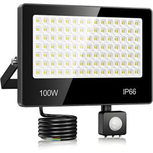 Asfasfq-Projecteur Led Exterieur Detecteur De Mouvement 100w - 10000lm 6500k Blanc Froid Spot Led Extérieur Detecteur De Mouvement, Ip66 Étanche Eclairage Exterieur Pour Cours, Jardins, Garages - Neuf