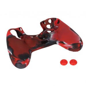 Housse De Protection Antiderapante En Silicone Avec 1 Paire De Poignees Pour Manette Ps4 (Rouge Camouflage Pour Manettes Ps4) - Neuf