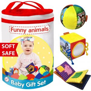 ChenQuanSarl-3 Pcs Cube D'Activité Bébé Balle Bebe Livre Bebe- Jouet Montessori Bebe 6-12 Mois - Cube A Empiler Bebe -Jeux Eveil Bebe 6 Mois - Jouet De Dentition Pour Bébé 090602-06, Multicolore, Lar - Neuf