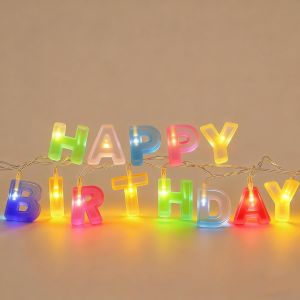 Jgd-Guirlande Lumineuse Joyeux Anniversaire, Lettres Led Lumineuses Pour F&ecirc;te, D&eacute;coration Murale Anniversaire, N&eacute;on &Agrave; Piles Avec 13 Lettres Multicolores Pour D&eacute;corations De F&ecirc;te D'anniversaire - Neuf