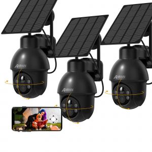 Cam&eacute;ra de Surveillance ANRAN2K HD 3MP Panneau Solaire Ext&eacute;rieur sans Fil D&eacute;tection PIR Compatible Alexa et Google Home - Q03 Noir-3pcs - Neuf
