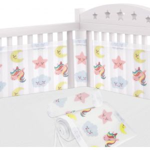 Sjzg-Cot Bumper, 2pcs Breathable Mesh Cot Liner, Crib Rail Cover Baby Crib Bumper, Baby Boys Girls Nursery Breathable Crib Bed Liner Bumper (Unicorn&iquest; - Neuf