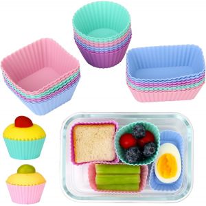 Tianyi-Lot De 24 Moules &Agrave; Cupcakes R&eacute;utilisables En Silicone Anti-Adh&eacute;sif 3 Formes Multicolores Pour Bo&icirc;te &Agrave; D&eacute;jeuner - Neuf