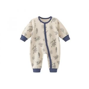 Combinaison Pyjama B&eacute;b&eacute; - 100% Coton Naturel Doux - Manches Longues, Blanc Motif Feuilles, 0-3 Mois - Neuf