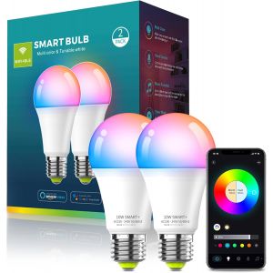 Kalanka-Ampoule Connect&eacute;e Wifi, Ampoule Led E27 Multicolore 3000k-6500k, Dimmable 9w 806lm, Compatible Avec Alexa Et Google Home, Commande Vocale, Economie D'&eacute;nergie (2 Pack) - Neuf