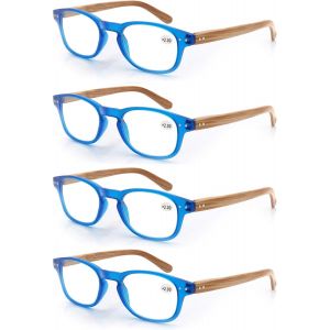 Lot De 4 Lunettes De Lecture 1.5 Hommes Femme,Lunettes Loupe Monture Leger Branches A Ressort,Lunettes De Vue Motif Effet Bois - Neuf