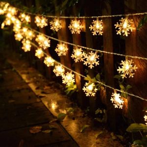 KAL-Guirlande Lumineuse De Flocon De Neige, 6M 40 Led Guirlande Lumineuse Led 8 Modes Guirlande Lumineuse À Piles Pour Noël Chambre Chambre Intérieure Et Extérieure - Neuf