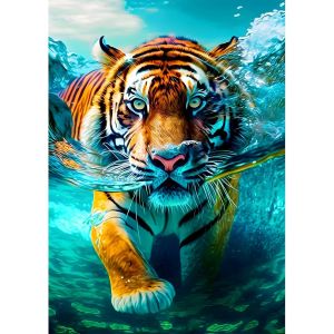 Ayuhr-Tigre Sous L'eau Peinture Diamant, 5d Diamond Painting Complet Tigre, Diamant Strass Point De Croix Cristal Painting Diamant Kit Enfants Animal Painting Pour Murale Décoration 30x40cm - Neuf