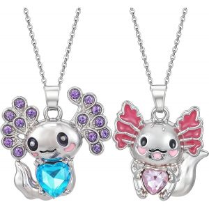 Kal-Axolotl Lot De 2 Colliers Ras Du Cou En Cristal Pour Femme Avec Pendentif En Forme D'animaux - Bijoux Esthétiques Axolotl - Avec Pendentif Salamandre (Bleu, Rose), 2.3*2.2cm, Alliage De Zinc + - Neuf