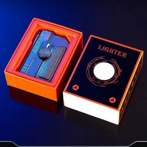 (BLEU CIEL) Briquet de type odorpliant cr&eacute;atif, gaz butane, briquet &agrave; flamme rouge, briquet gyroscopique, gadget pour homme avec lumi&egrave;re laser - Neuf
