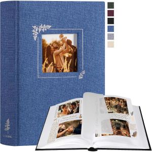 Album Photo Scrapbooking,Petit Lin conception de fen&ecirc;tre DIY Album 60 Pages Blanches Avec S&eacute;parateurs de Cellophane Pour 9x13cm 10x15cm 13x18cm Photos (19x27cm,Bleu) - Neuf