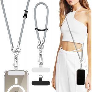 KAL-Pcs Cordons De T&eacute;l&eacute;phone Portable R&eacute;glables Avec 1 Tour De Cou, 1 Dragonne, 2 Coussinets D'Attache Pour T&eacute;l&eacute;phone, Sangle De T&eacute;l&eacute;phone Universelle En Bandouli&egrave;re Pour Smartphone, Gris - Neuf