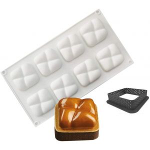 Kal-Moule Silicone Dessert, Moules En Silicone Pour Glace Chocolat Pâtisserie Dessert, Outil Croustillant Carré En Plastique, 8 Trous Forme De Pierre - Neuf