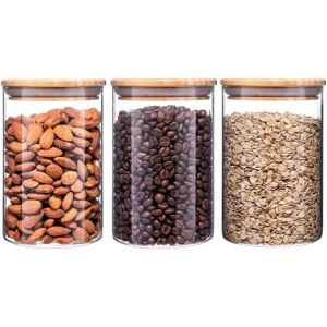 Eryi-¿¿- Bocaux En Verre De 900 Ml, Ensemble De 3 Pots En Verre Borosilicate Avec Couvercles En Bambou, Rangement Étanche Pour Cuisine - Parfaits Pour Les Pâtes, Céréales, Sucre, Café - Neuf