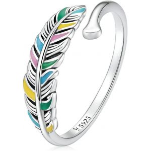 Kahfl-Bague Ouverte Réglable En Argent Sterling-Mignon Ours Noir Coloré Plume Feuilles Déclaration Animal Bagues Empilable Anneaux Cz Knuckles Bijoux Faits À La Main Cadeaux - Neuf