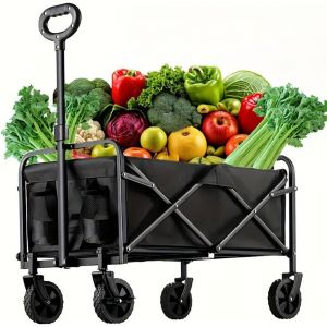 Chariot De Courses Pliable Robuste De Grande Capacité De 100 Kg, Chariot Utilitaire Portable Avec Roues Tout-Terrain Et Design Pliable Pour Plage, Pelouse, Sport, Camping Et Activités De - Neuf