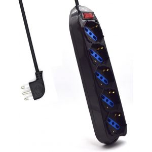 Bloc multiprise 5 Prises Italienne 10/16A + Schuko, Protection Surcharge, parafoudre 250 V/2500 W, Prise Italienne, 10 A, câble Noir, 1,5 m, Classe énergétique - Neuf