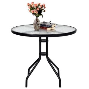 Table De Jardin Ronde 70 X 70 X 70 Cm Avec Trou Pour Parasol En M&eacute;tal Noir Helloshop26 20_0013998 - Neuf