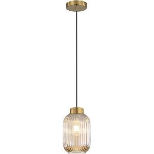 Subzonal-Suspension Moderne En Verre Stri&eacute; Avec Finition Dor&eacute;e Et C&acirc;ble Noir, Luminaire Suspendu &Eacute;l&eacute;gant Pour Salle &Agrave; Manger, Chambre Ou Cuisine, Lustre Pendant Design (Ambre, 14cm) - Neuf