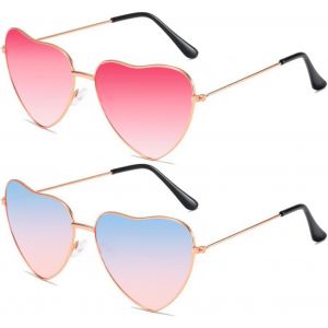 Mevronisshop-Lunettes De Soleil C?Ur, 2 Paires Lunettes Coeur, Lunette Vintage Evjf Mariage Pour Femmes Hommes Unisex - Neuf