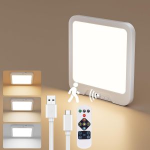 KAL-Plafonnier Led Plat Avec Détecteur De Mouvement, Avec Télécommande, Led À Intensité Variable, Rechargeable, 3 Températures De Couleur, Carré, Pour Garde-Robe, Chambre À Coucher, Couloir Et - Neuf